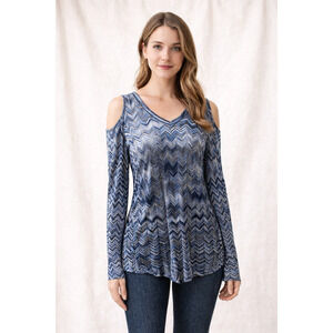 White House Black Market M Cold Shoulder Chevron Knit Top Boho Casual